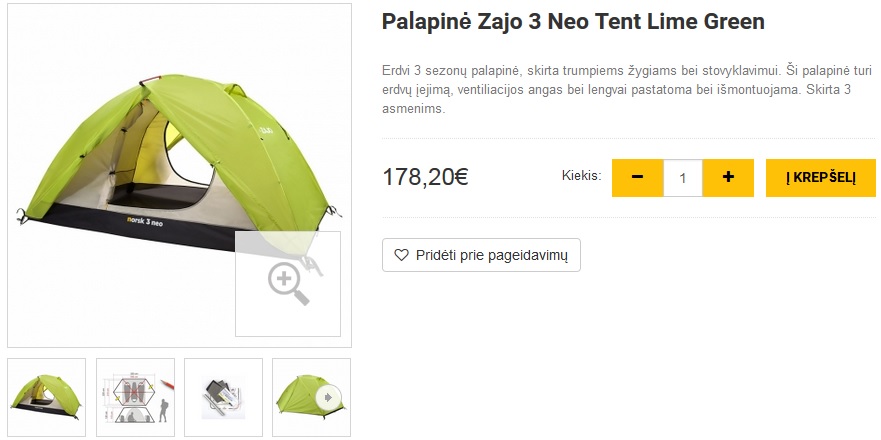 Palapinė Zajo 3 Neo Tent Lime Green