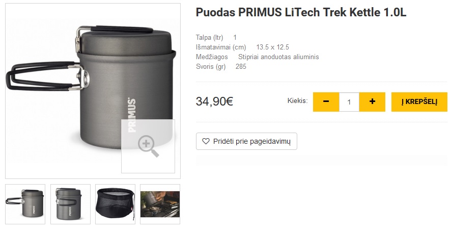 Puodas PRIMUS LiTech Trek Kettle 1.0L
