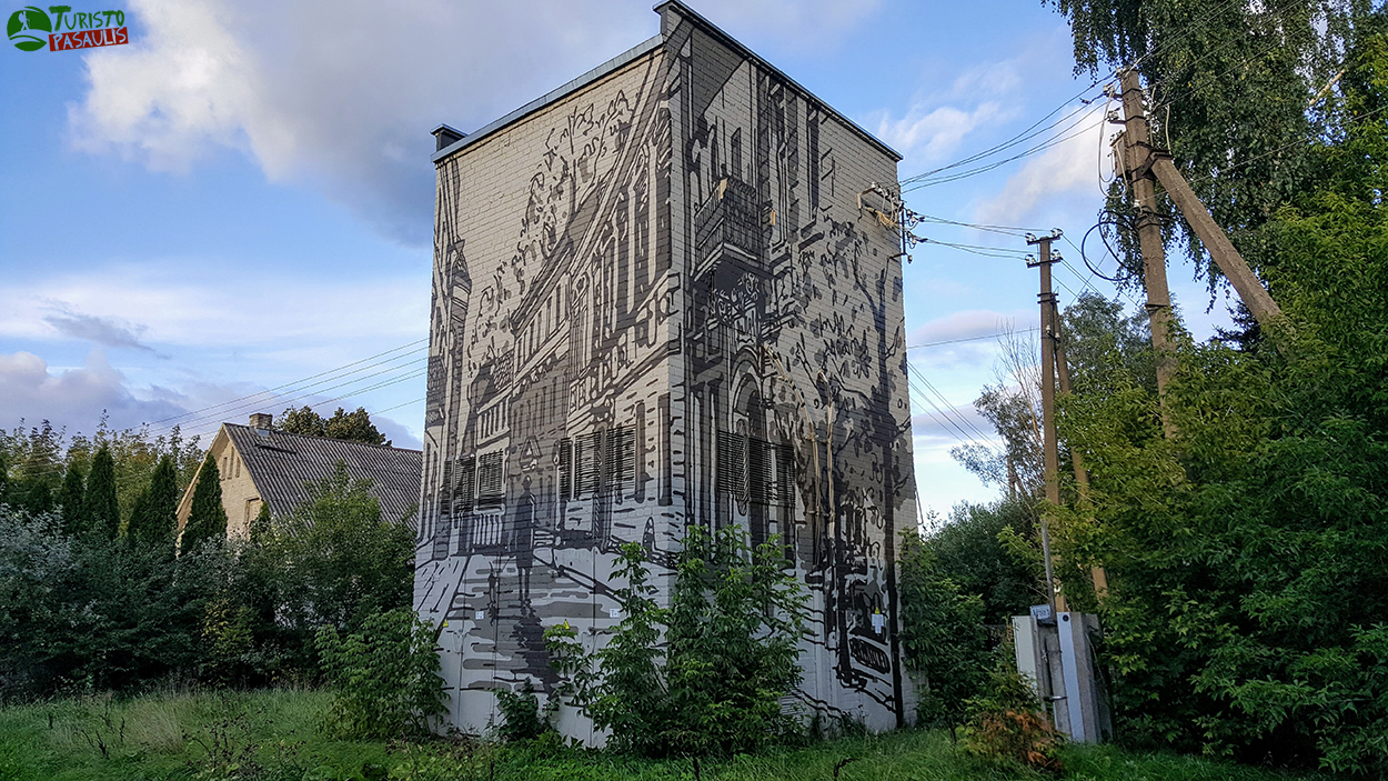 Kaunas graffiti Praeivis su šunimi
