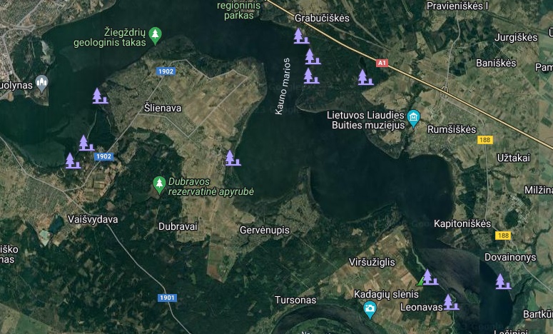 Kauno marių poilsiavietės žemėlapis